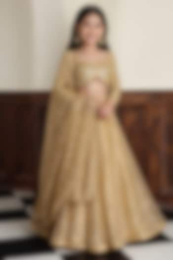Gold Pure Tissue Lehenga Set For Girls by Harmony at Pernia's Pop Up Shop
