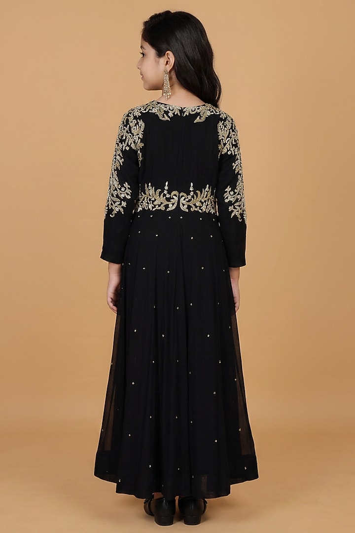 Black Georgette Dabka & Zari Embroidered Anarkali Set For Girls by Harmony at Pernia's Pop Up Shop