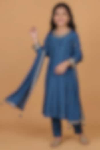 Persian Blue Opara Silk Pearl & Cutdana Embroidered Kurta Set For Girls by Harmony at Pernia's Pop Up Shop