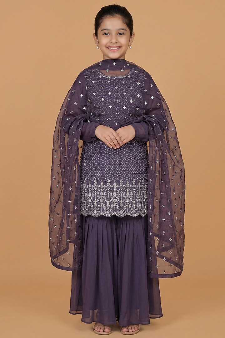 Dull Purple Georgette Sharara Set For Girls by Harmony at Pernia's Pop Up Shop