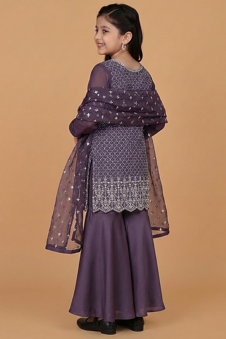 Dull Purple Georgette Sharara Set For Girls by Harmony at Pernia's Pop Up Shop