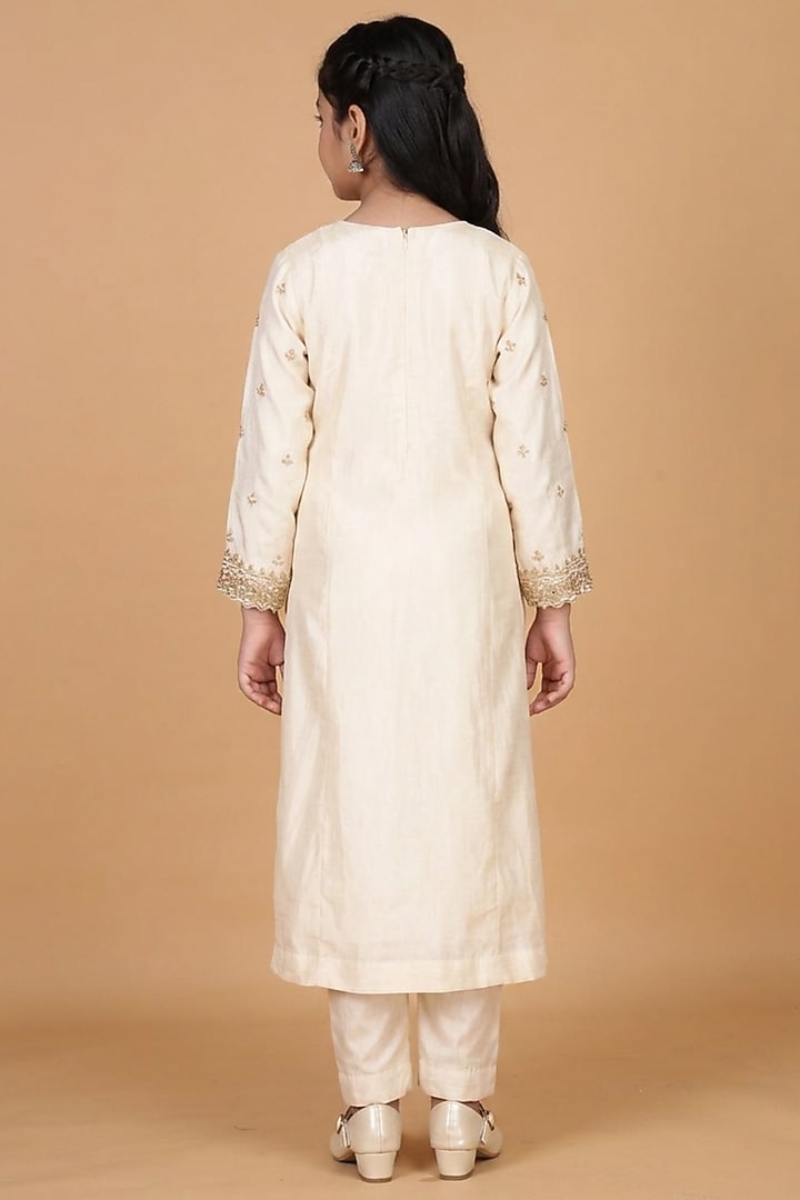 Ivory Opara Silk Pearl & Cutdana Embroidered Kurta Set For Girls by Harmony at Pernia's Pop Up Shop