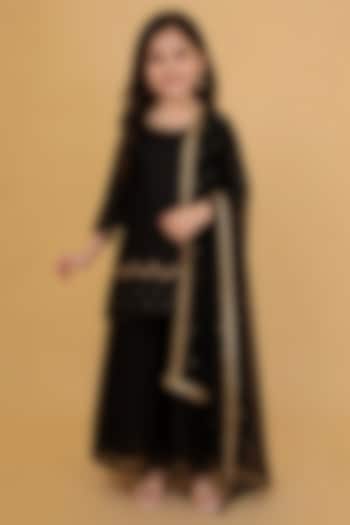 Black Viscose Organza Sharara Set For Girls by Harmony at Pernia's Pop Up Shop