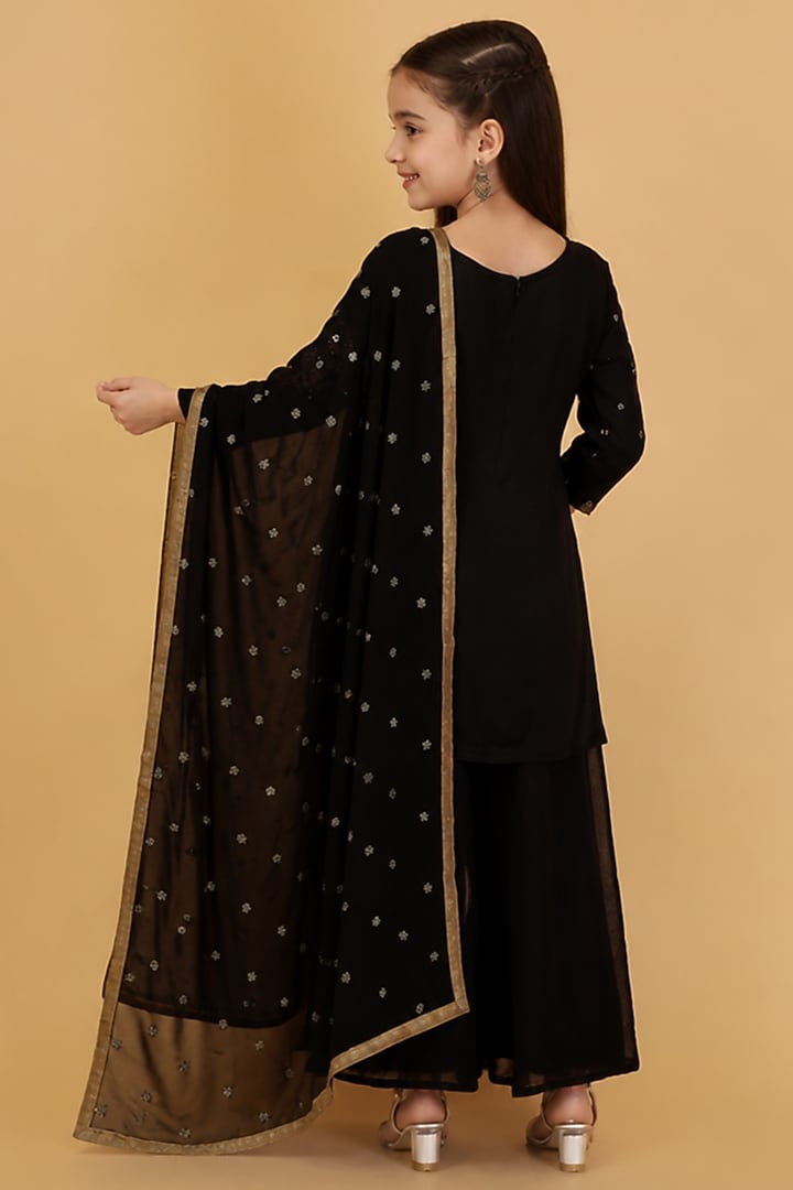 Black Viscose Organza Sharara Set For Girls by Harmony at Pernia's Pop Up Shop