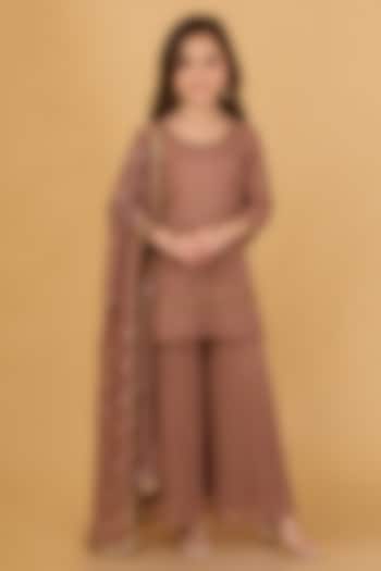 Mocha Brown Viscose Organza Sharara Set For Girls by Harmony at Pernia's Pop Up Shop