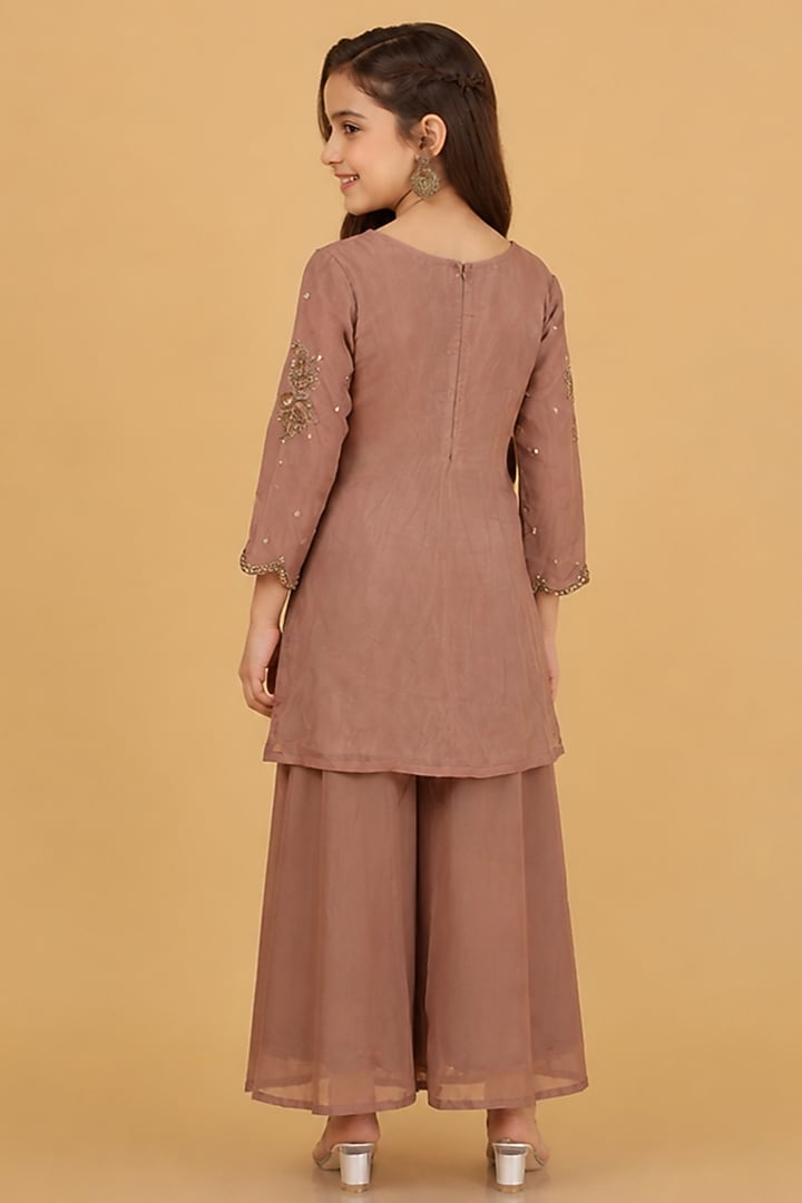 Mocha Brown Viscose Organza Sharara Set For Girls by Harmony at Pernia's Pop Up Shop