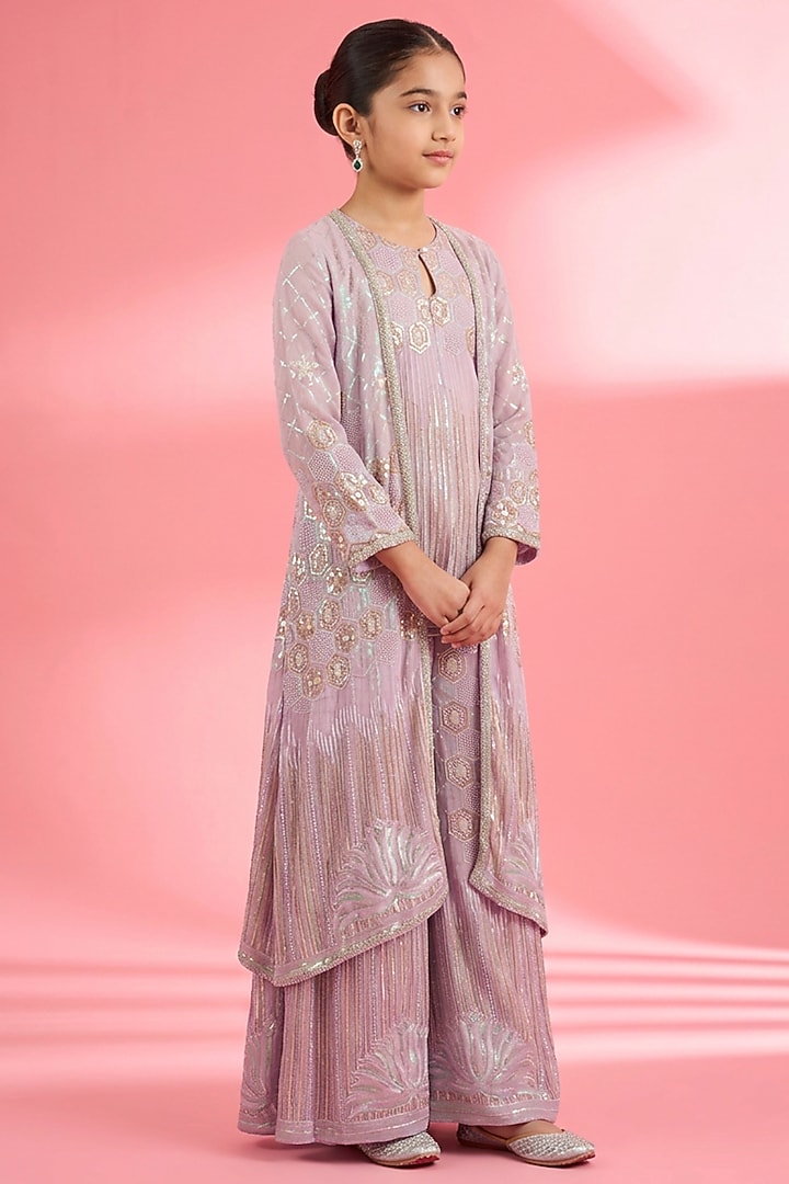 Dull Pink Georgette Sharara Set For Girls by Harmony at Pernia's Pop Up Shop