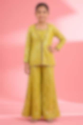 Lime Green Viscose Georgette Sequin Embroidered Jacket Set For Girls by Harmony at Pernia's Pop Up Shop