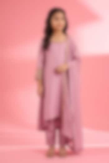 Pink Viscose Katan Silk Embroidered Kurta Set For Girls by Harmony at Pernia's Pop Up Shop