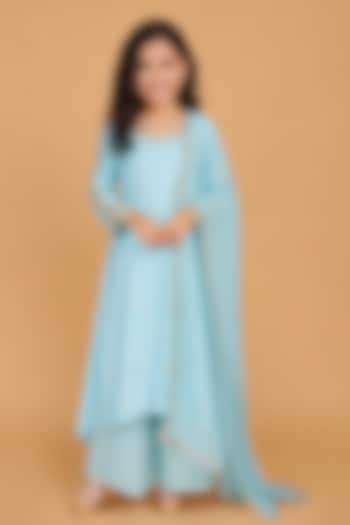 Light Blue Katan Silk Sharara Set For Girls by Harmony at Pernia's Pop Up Shop