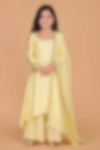 Light Yellow Katan Silk Sharara Set For Girls by Harmony at Pernia's Pop Up Shop