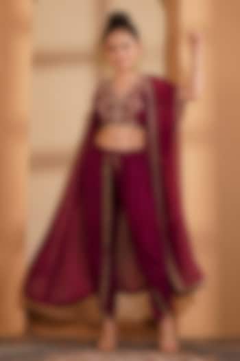 Wine Crepe Mirror Embroidered Cape Set by Harmony at Pernia's Pop Up Shop