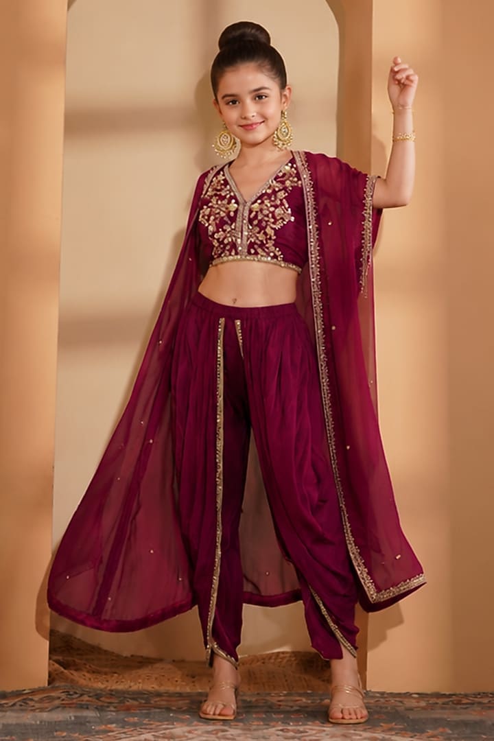 Wine Crepe Mirror Embroidered Cape Set by Harmony at Pernia's Pop Up Shop