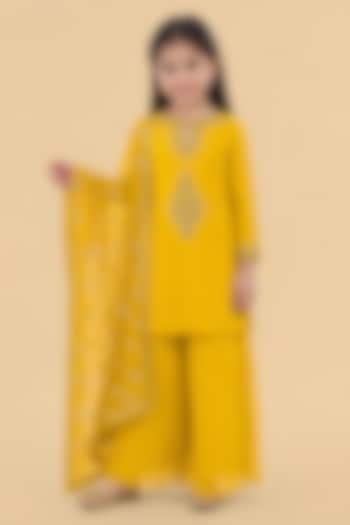 Yellow Organza Embroidered Sharara Set For Girls by Harmony at Pernia's Pop Up Shop