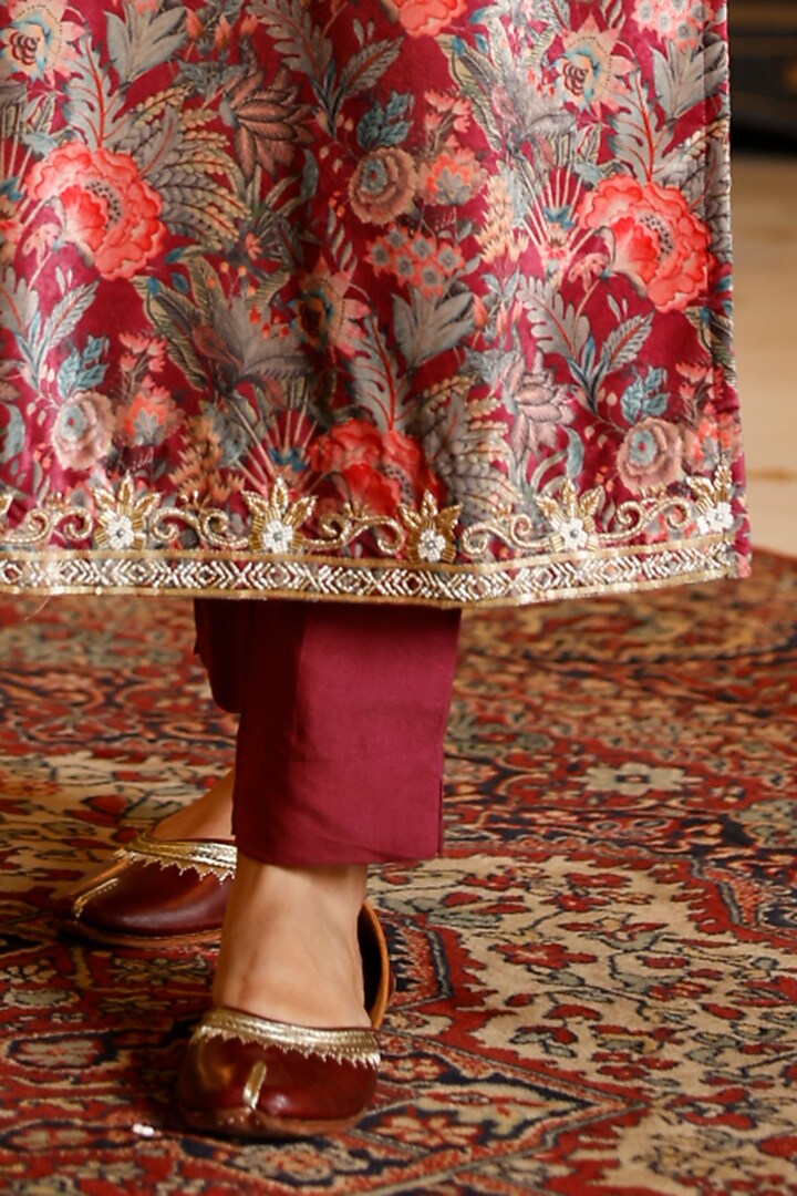 Wine Velvet Embroidered Kurta Set by HARSHA KHATRY at Pernia's Pop Up Shop