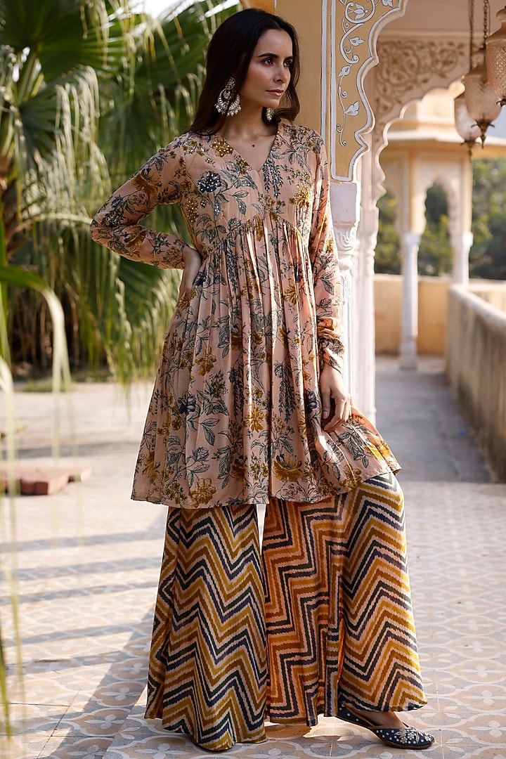Leafy Green Cotton Silk Printed Kurta Set by HARSHA KHATRY at Pernia's Pop Up Shop