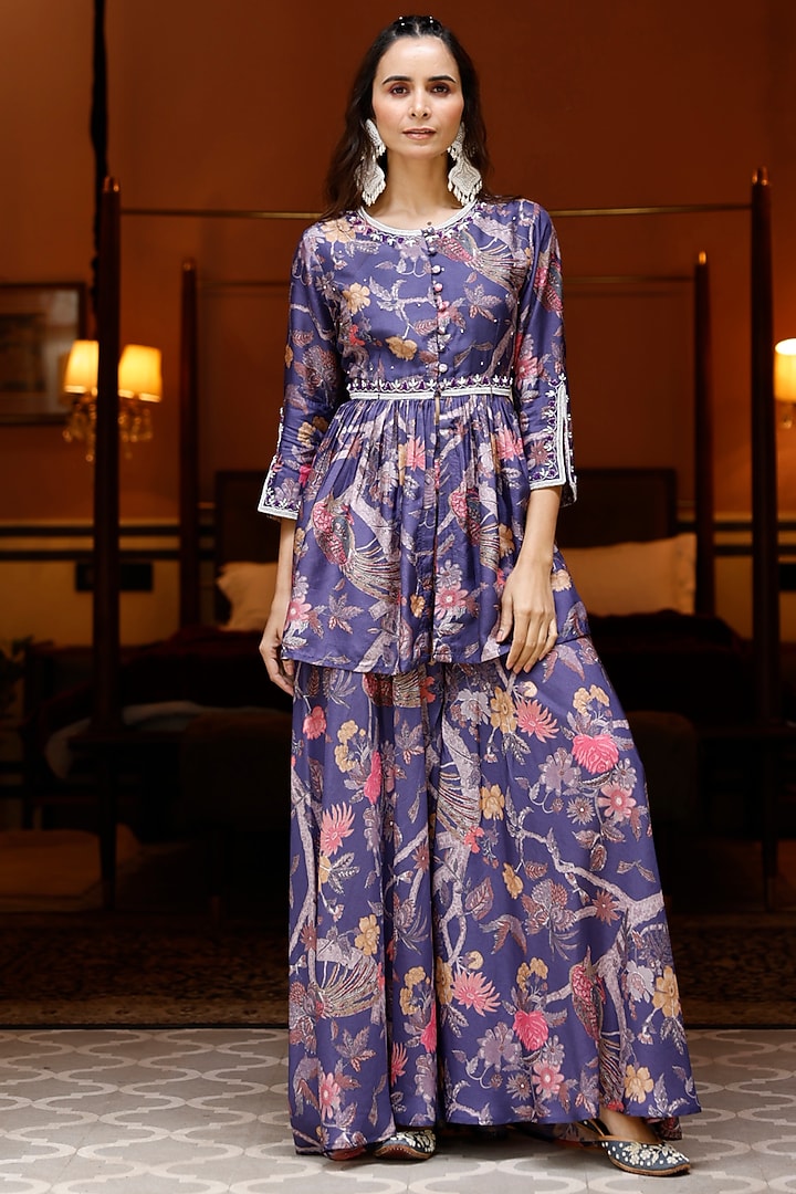 Purple Silk Embroidered Kurta Set by HARSHA KHATRY at Pernia's Pop Up Shop