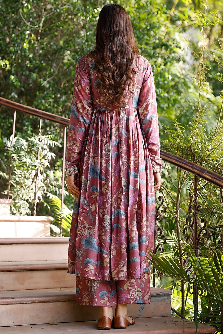 Rust Silk Embroidered Angrakha Kurta Set by HARSHA KHATRY at Pernia's Pop Up Shop
