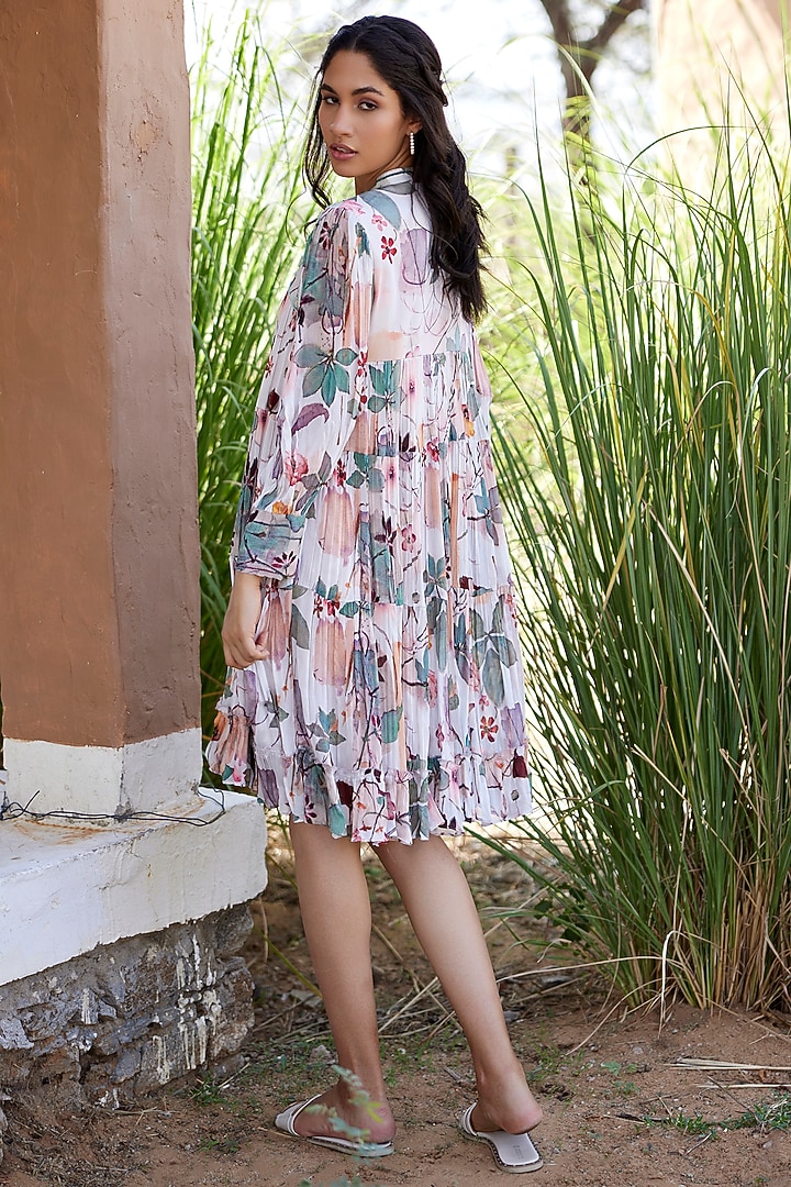 White Chinon Chiffon Floral Printed Summer Dress by HARSHA KHATRY at Pernia's Pop Up Shop