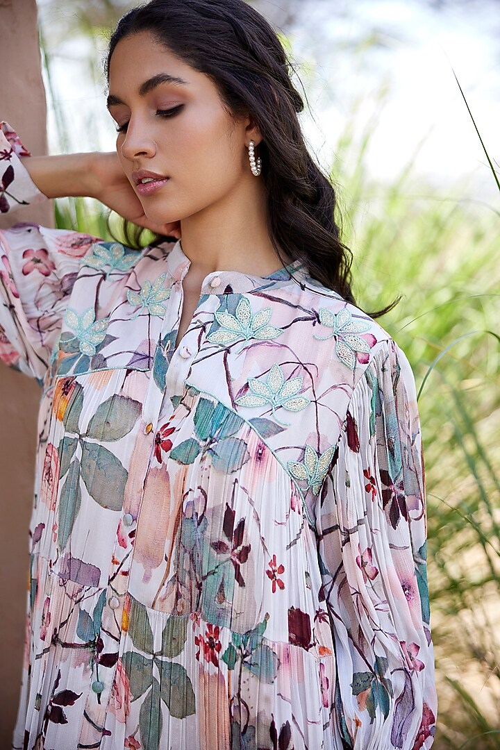 White Chinon Chiffon Floral Printed Summer Dress by HARSHA KHATRY at Pernia's Pop Up Shop