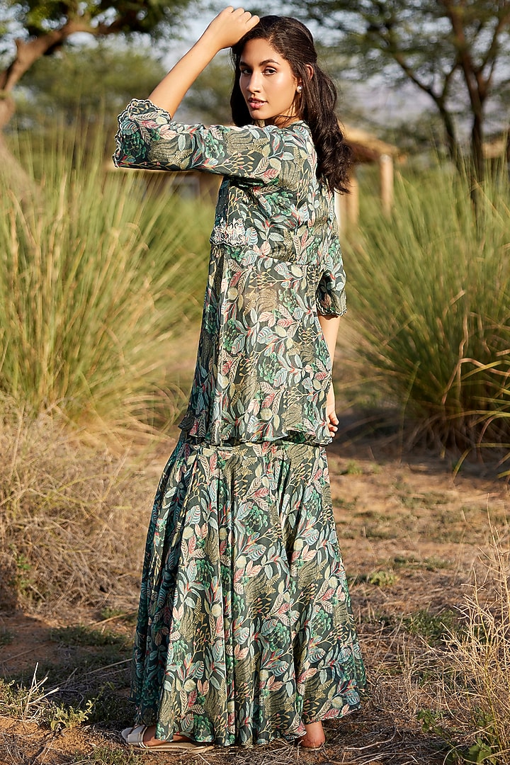 Green Chinon Chiffon Printed Gharara Set by HARSHA KHATRY at Pernia's Pop Up Shop