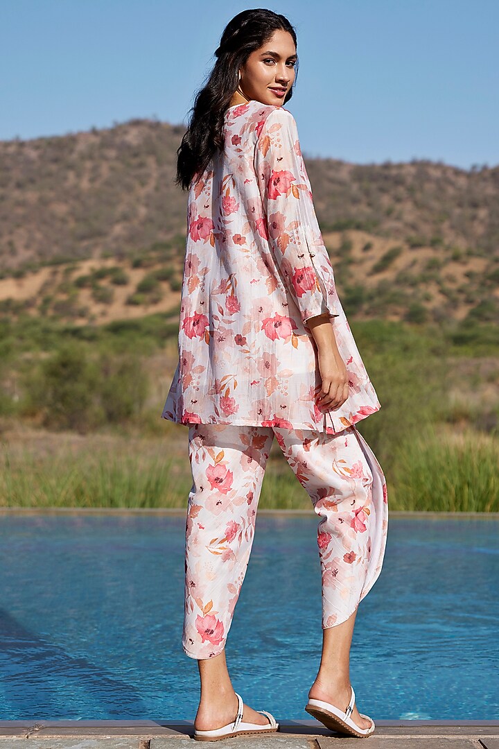 Ivory Chanderi Silk Embellished & Printed Co-Ord Set by HARSHA KHATRY at Pernia's Pop Up Shop