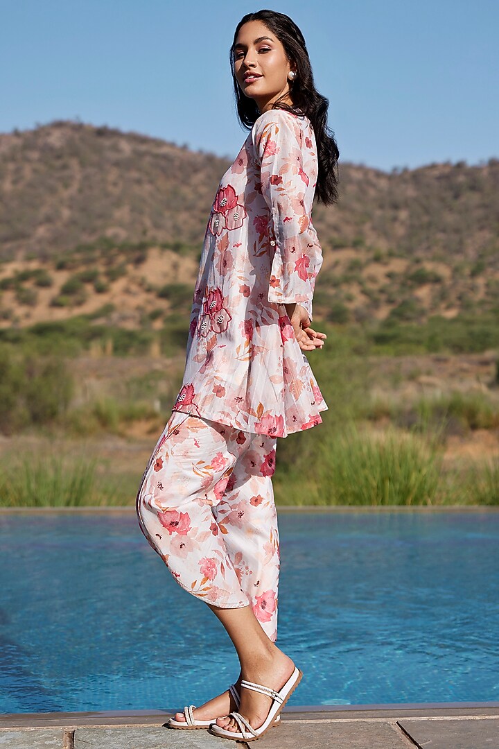 Ivory Chanderi Silk Embellished & Printed Co-Ord Set by HARSHA KHATRY at Pernia's Pop Up Shop