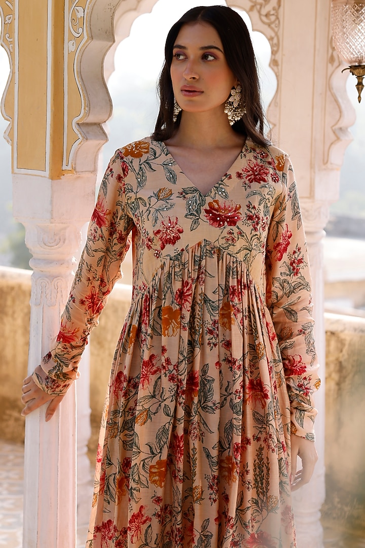 Cherry Red Cotton Silk Floral Printed Kurta Set by HARSHA KHATRY at Pernia's Pop Up Shop