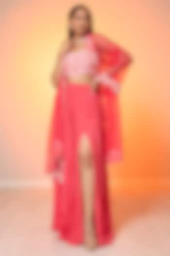 Cerise Pink Chiffon Slit Skirt Set by Harshita Jain at Pernia's Pop Up Shop