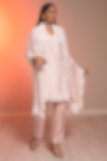 Blush Pink Cotton Silk Sequins Hand Embroidered Kurta Set by Harshita Jain at Pernia's Pop Up Shop