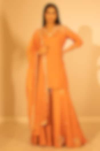 Rust Orange Silk Sequins Hand Embroidered Wedding Sharara Set by Harshita Jain at Pernia's Pop Up Shop
