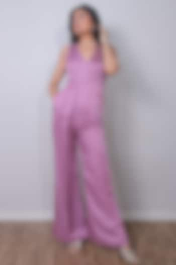 Lavender Satin 3D Hand Embroidered Jumpsuit by Harshita Jain at Pernia's Pop Up Shop