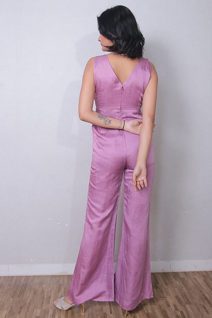 Lavender Satin 3D Hand Embroidered Jumpsuit by Harshita Jain at Pernia's Pop Up Shop
