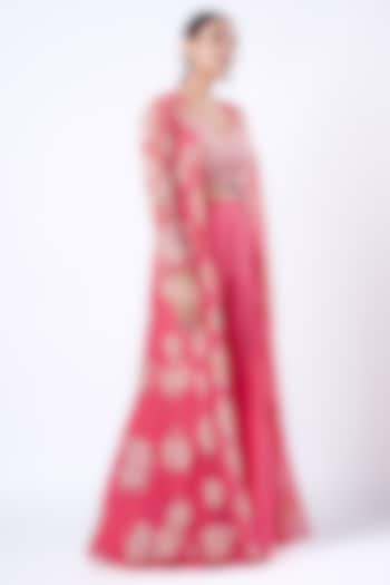 Cerise Pink Net Hand Embroidered Jacket Set by Harshita Jain at Pernia's Pop Up Shop