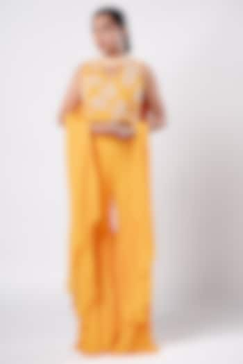 Mustard Chiffon Sharara Set by Harshita Jain at Pernia's Pop Up Shop