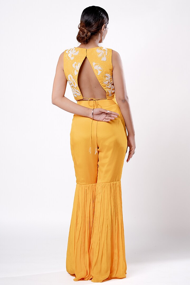Mustard Chiffon Wedding Sharara Set by Harshita Jain at Pernia's Pop Up Shop