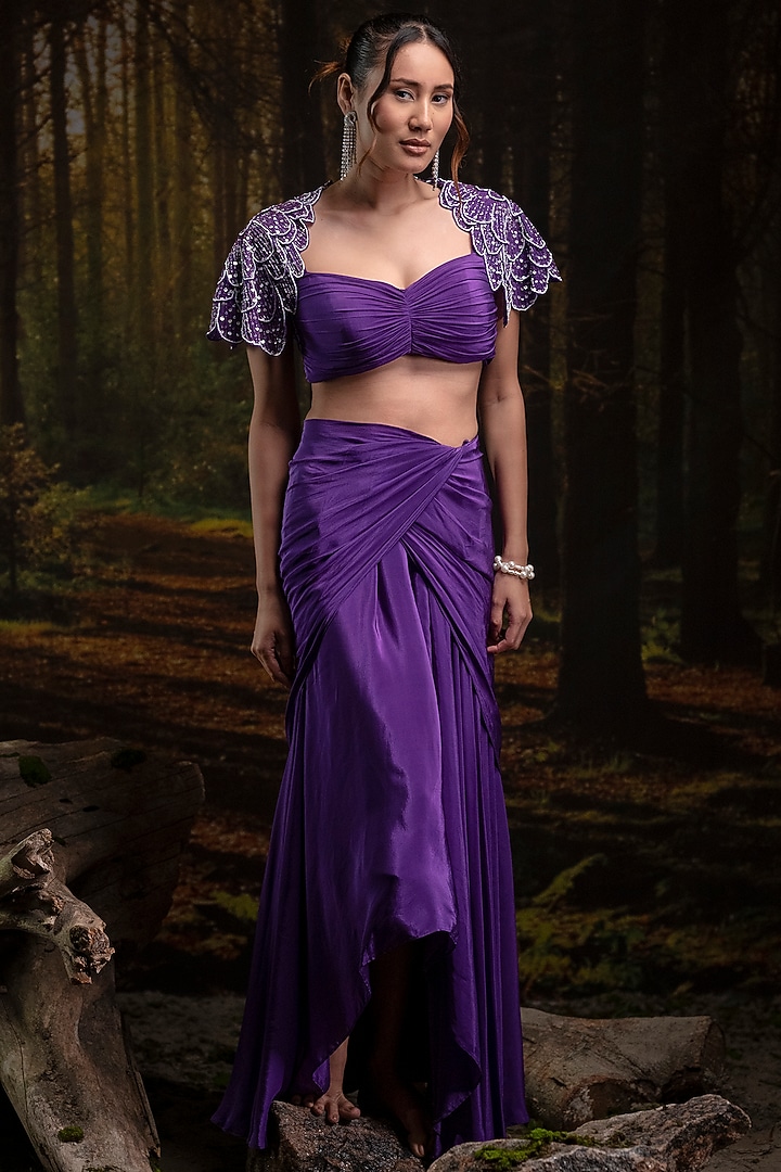 Violet Natural Crepe Skirt Set by Harshita Jain at Pernia's Pop Up Shop