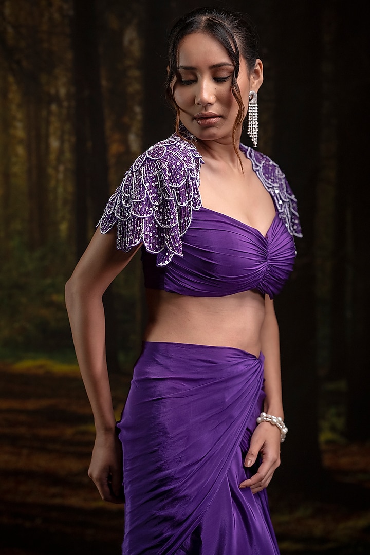 Violet Natural Crepe Skirt Set by Harshita Jain at Pernia's Pop Up Shop