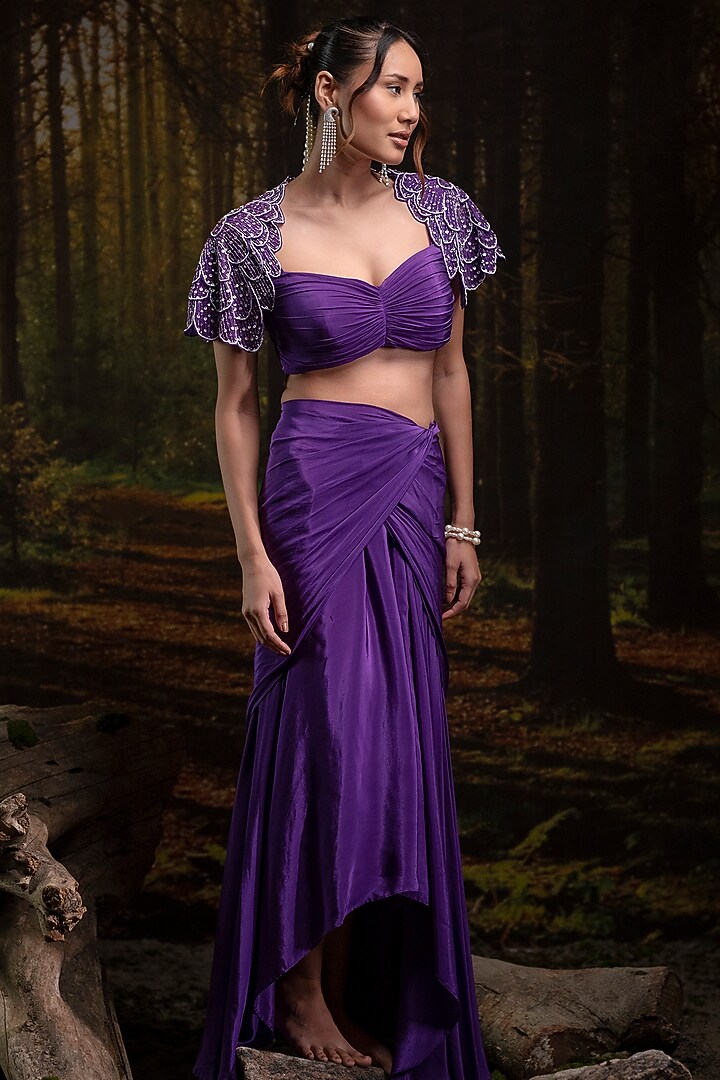 Violet Natural Crepe Skirt Set by Harshita Jain at Pernia's Pop Up Shop