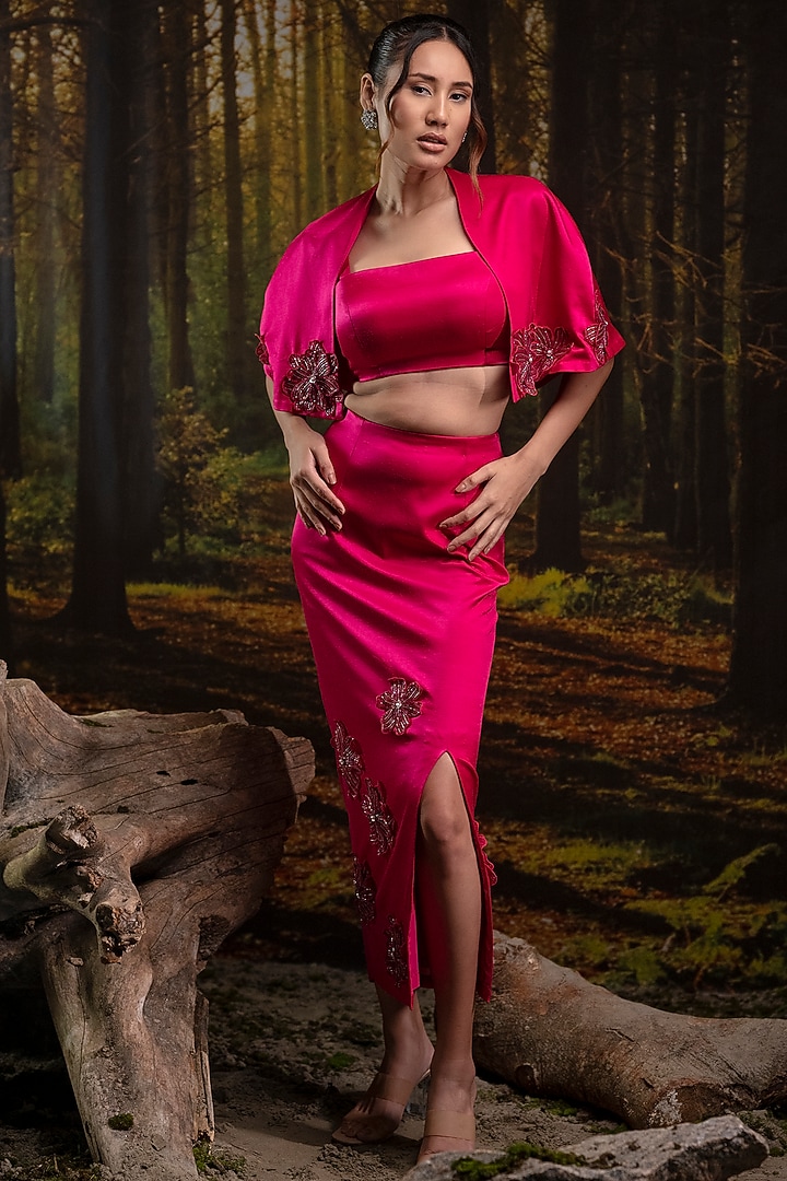Hot Pink Gajji Silk Skirt Set by Harshita Jain at Pernia's Pop Up Shop
