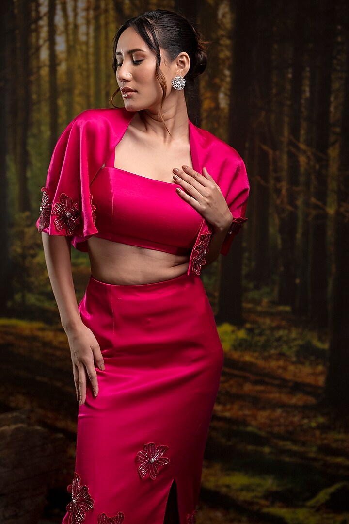 Hot Pink Gajji Silk Skirt Set by Harshita Jain at Pernia's Pop Up Shop