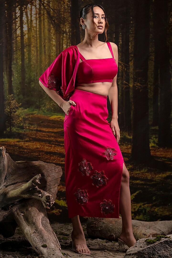 Hot Pink Gajji Silk Skirt Set by Harshita Jain at Pernia's Pop Up Shop