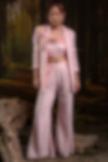 Baby Pink Italian Textured Crepe Hand Embroidered Blazer Set by Harshita Jain at Pernia's Pop Up Shop
