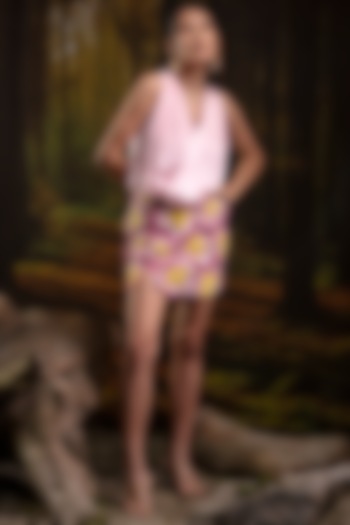 Baby Pink Modal Satin & Organza Hand Embroidered Skirt Set by Harshita Jain at Pernia's Pop Up Shop