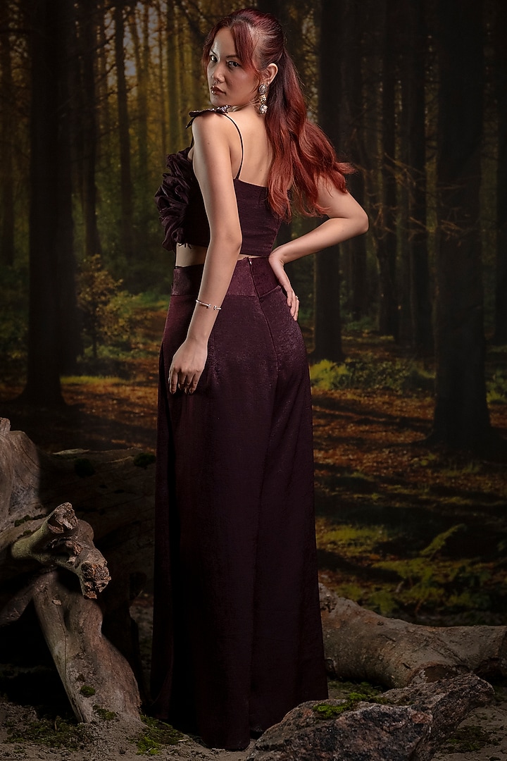 Plum Sandwash Satin & Organza Pant Set by Harshita Jain at Pernia's Pop Up Shop