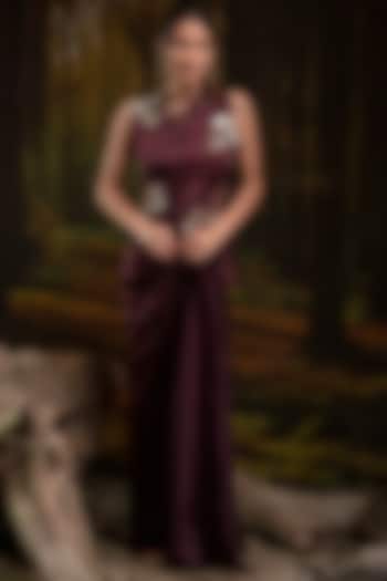 Plum Gajji Silk & Organza Draped Skirt Set by Harshita Jain at Pernia's Pop Up Shop