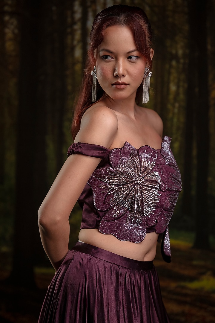 Plum Gajji Silk Wedding Lehenga Set by Harshita Jain at Pernia's Pop Up Shop