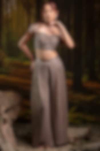 Champagne Italian Crinkled Organza Hand Embroidered Co-Ord Set by Harshita Jain at Pernia's Pop Up Shop