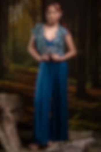 Cobalt Blue Organza Hand Embroidered Co-Ord Set by Harshita Jain at Pernia's Pop Up Shop