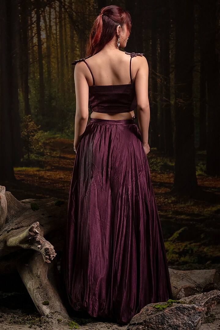 Plum Gajji Silk & Organza Wedding Lehenga Set by Harshita Jain at Pernia's Pop Up Shop